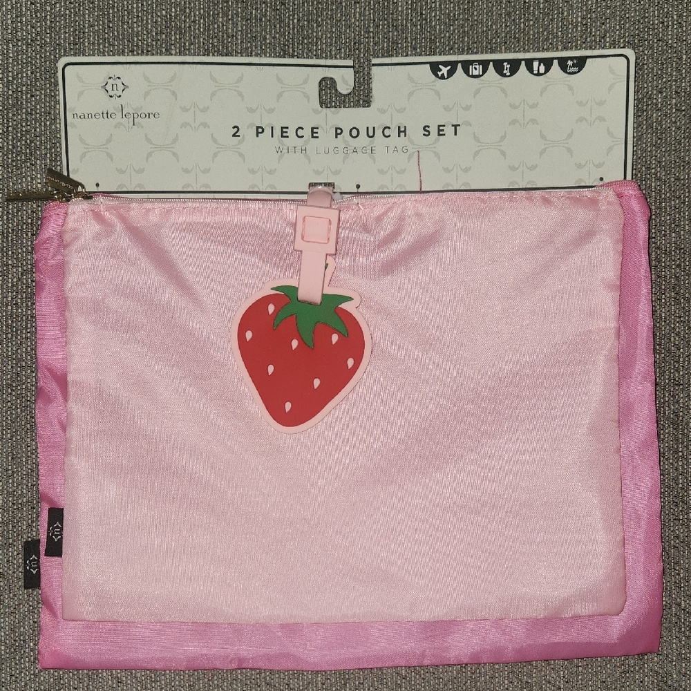 Nanette Lepore Pink Strawberry Pouch Set